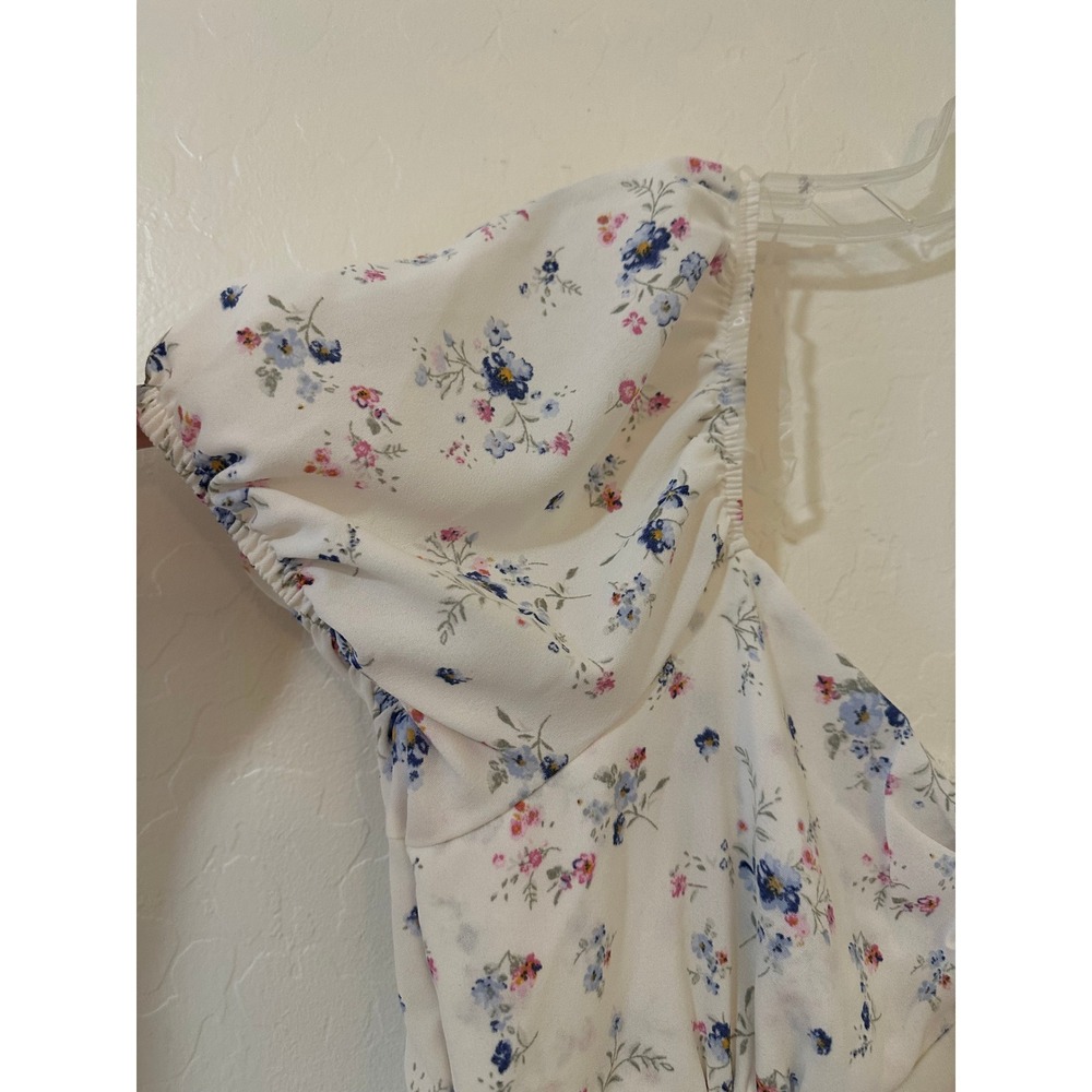 No Boundaries Floral Puff Sleeve Mini Dress WhiteCottagecore Size L Babydoll - Picture 4 of 11